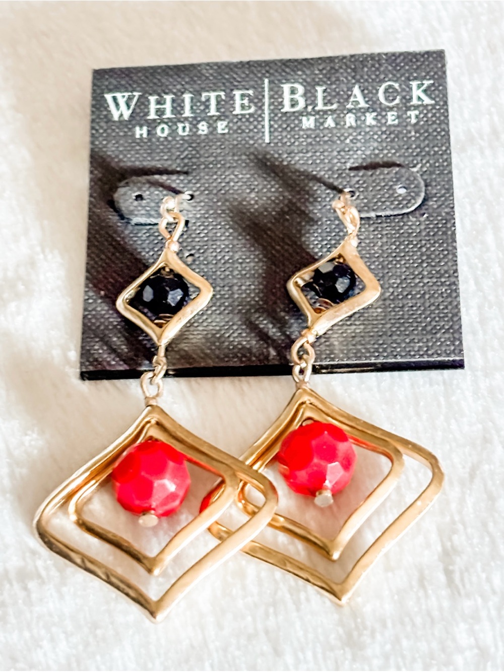 NWT! White House Black Market Gold Drop Earrings with Pink and Black Accents
